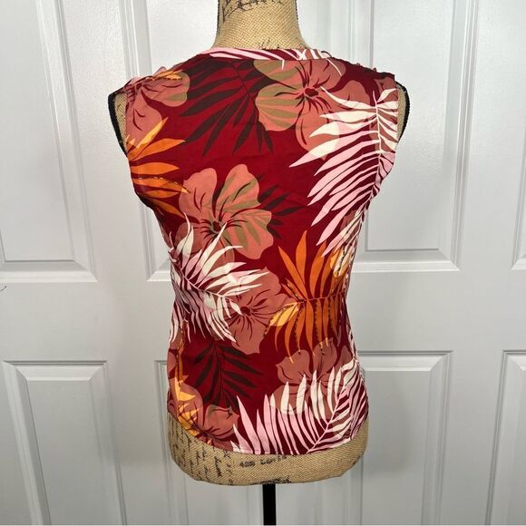 Sz 2P Kate Hill 100% Silk Red & Orange Beaded Faux Wrap Top - Picture 5 of 13